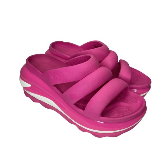 Crocs Pink Platform Slide Sandals Triple Straps Cushioned Sole Size 10 - Picture 4 of 8